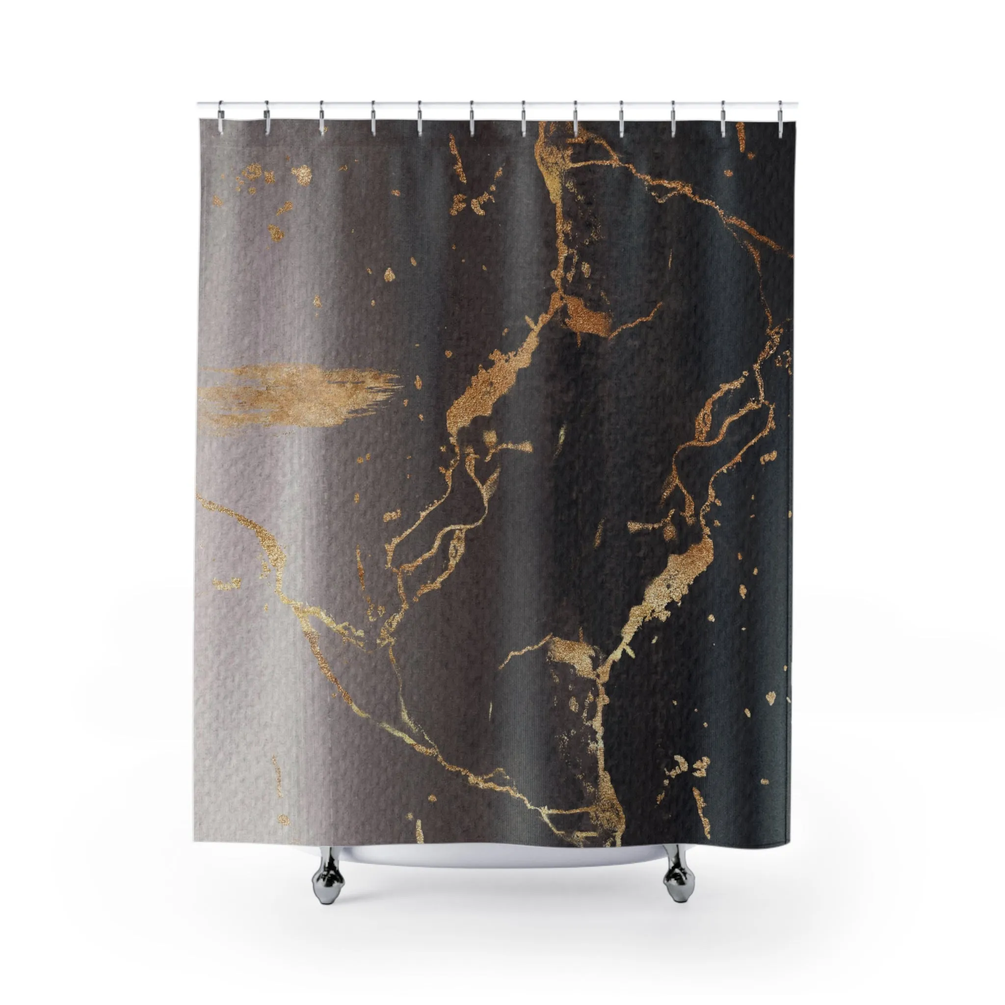 Abstract Shower Curtain | Taupe Brown, Black Gold Lighting,Home Lighting