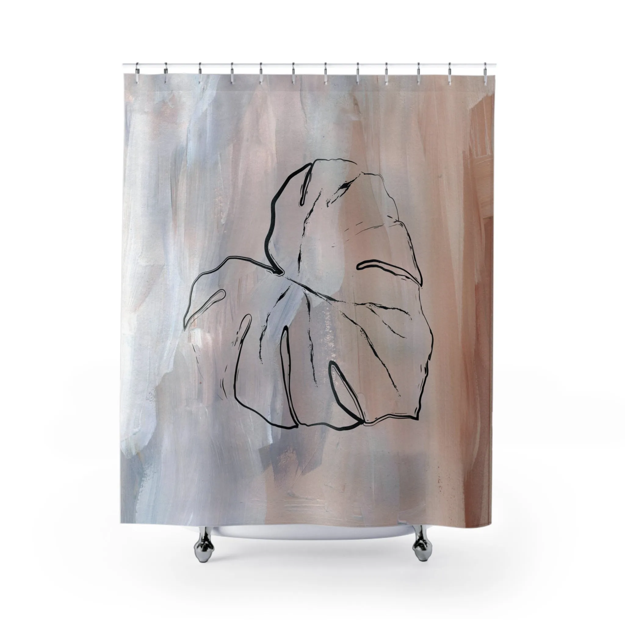 Abstract Shower Curtain | Terracotta Beige, Black Monstera Floral Lighting,Home Lighting