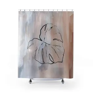 Abstract Shower Curtain | Terracotta Beige, Black Monstera Floral Lighting,Home Lighting