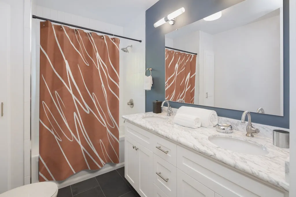 Abstract Shower Curtain | Terracotta Scribbles