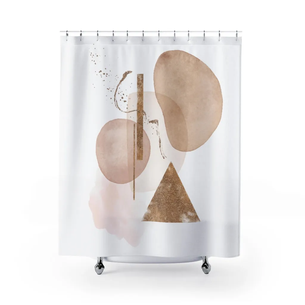 Abstract Shower Curtain, White Beige Ivory, Geometric Lighting,Home Lighting