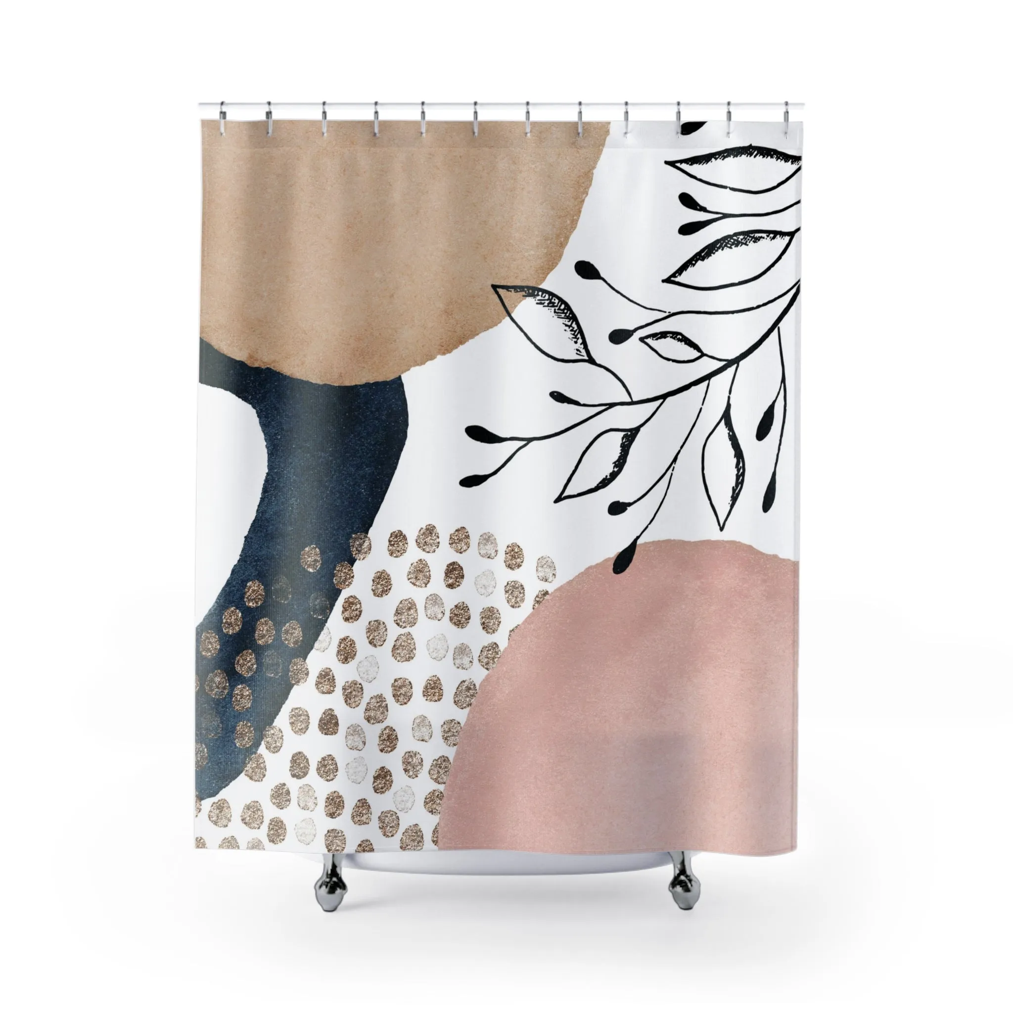 Abstract Shower Curtain | White, Navy blue, Blush Pink Beige Lighting,Home Lighting