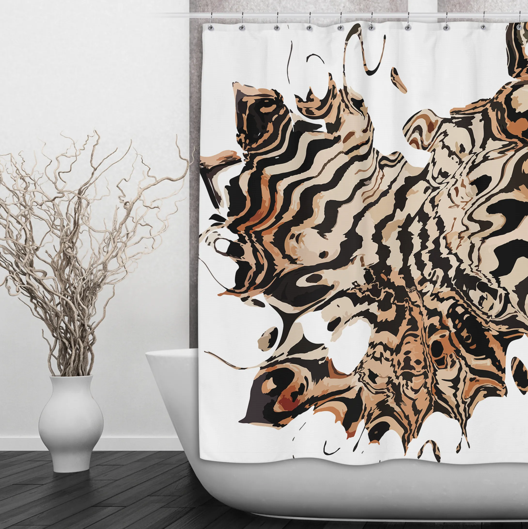 Abstract Tiger Shower Curtains and Optional Bath Mats Lighting,Lamps Fixtures