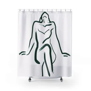 Abstract White Shower Curtain | Green Female Silhouette Lighting,Home Lighting