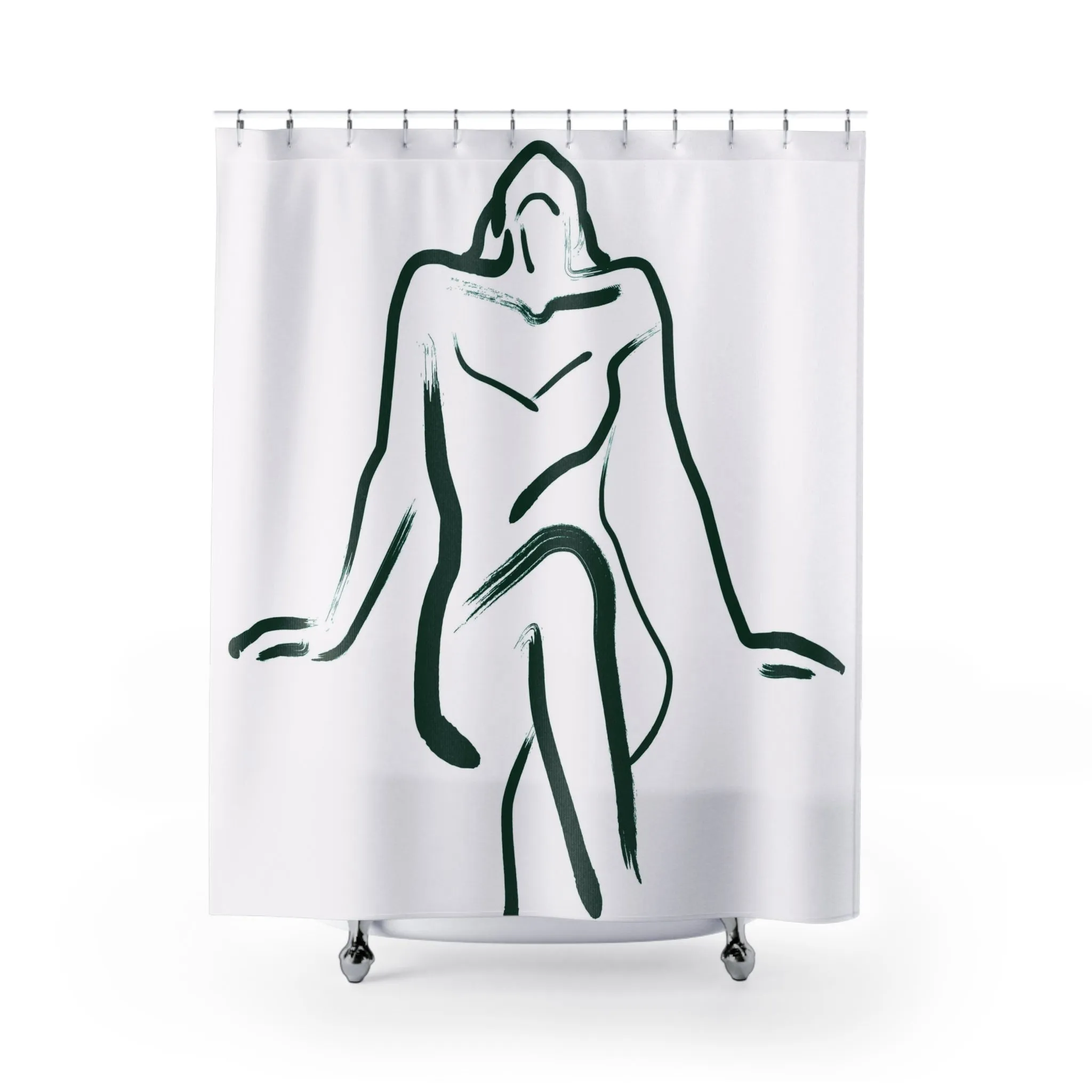 Abstract White Shower Curtain | Green Female Silhouette Lighting,Home Lighting