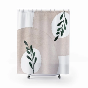 Abstract Boho Shower Curtain | Beige Cream Leaves Lighting,Home Lighting