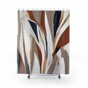 Abstract Boho Shower Curtain | Beige Rust, Navy blue White Lighting,Home Lighting