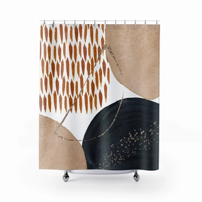 Abstract Shower Curtain | Beige Rust White Lighting,Home Lighting