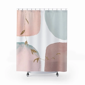 Abstract Shower Curtain | Blush Pink, Blue White Bath Curtain Lighting,Home Lighting