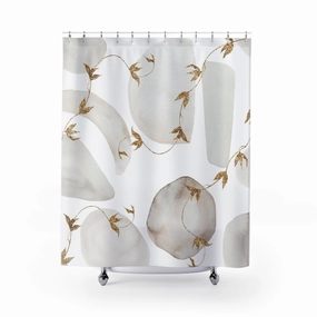 Abstract Shower Curtain | Watercolor Beige Floral, White Lighting,Home Lighting