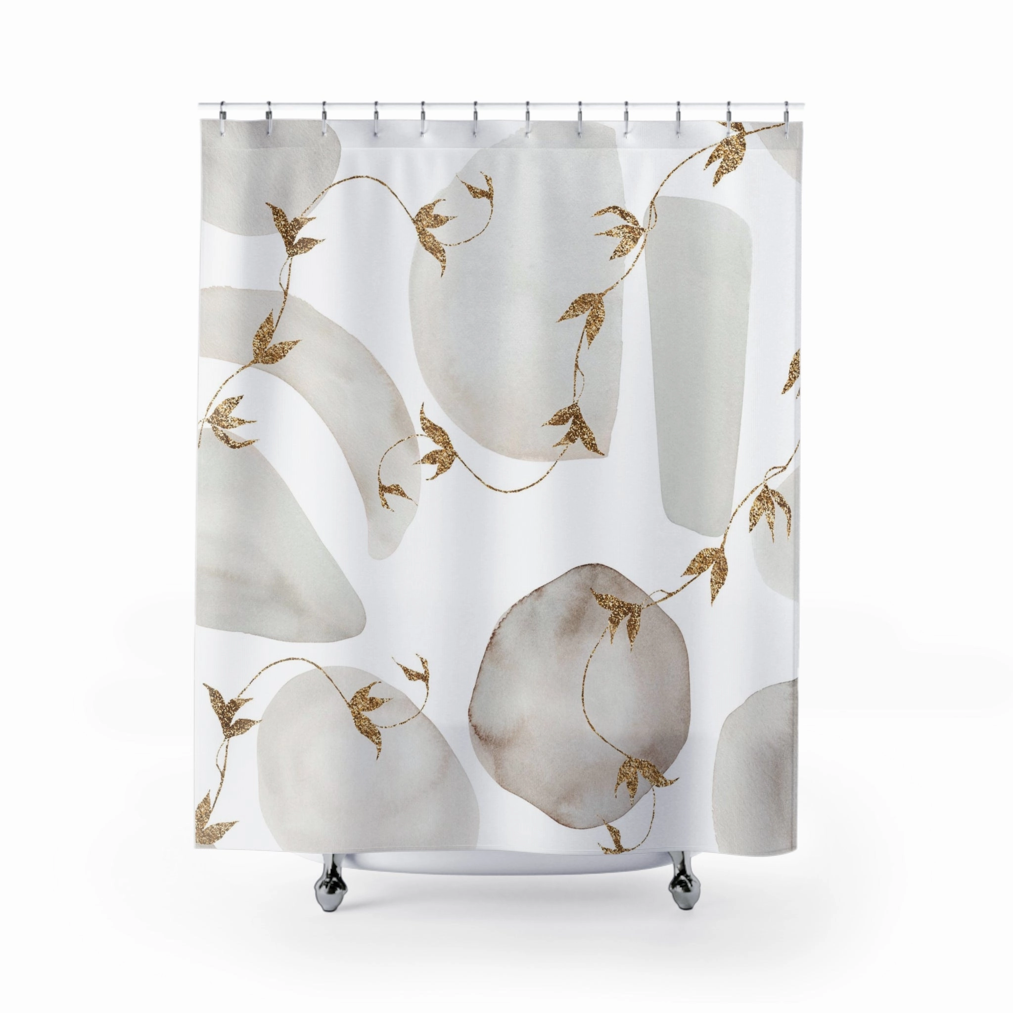 Abstract Shower Curtain | Watercolor Beige Floral, White Lighting,Home Lighting