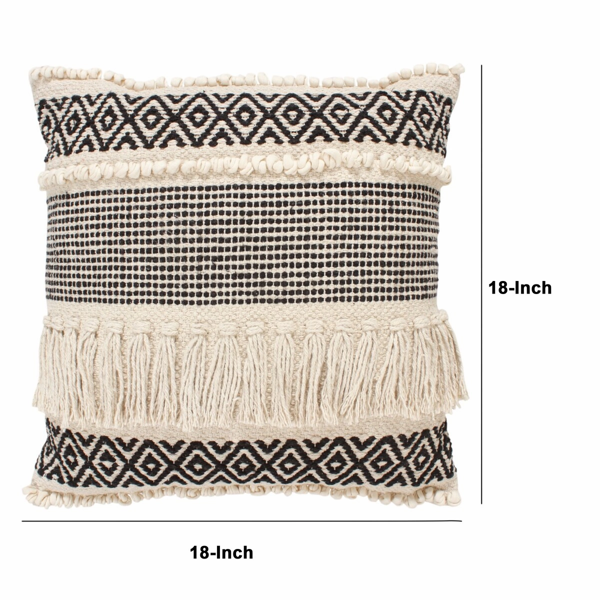 Accent Throw Pillows Set of 2, Square Cotton Pillows with Handwoven Diamond Pattern, 18 x 18 inch