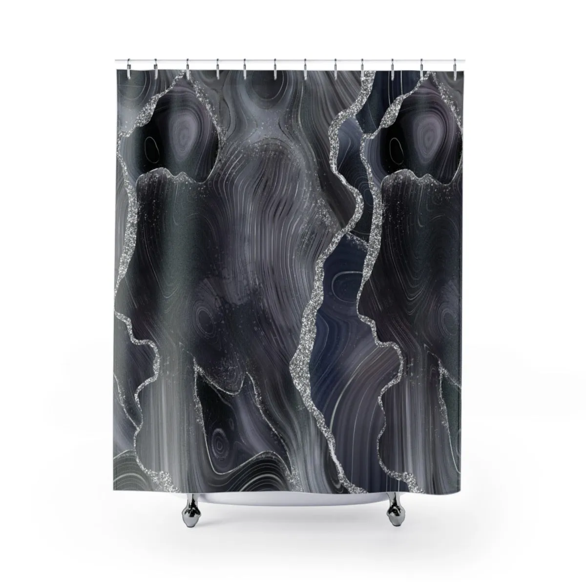 Agate Marble Shower Curtain | Gray Blue Silver