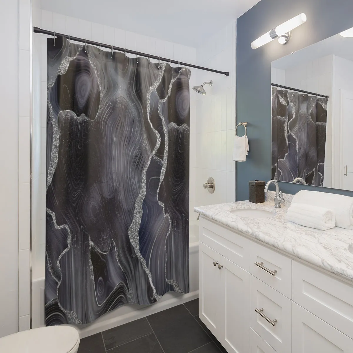 Agate Marble Shower Curtain | Gray Blue Silver