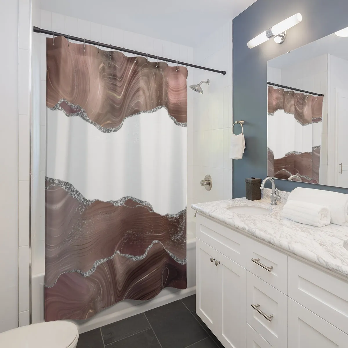 Agate Marble Shower Curtain | Mauve Silver Earth