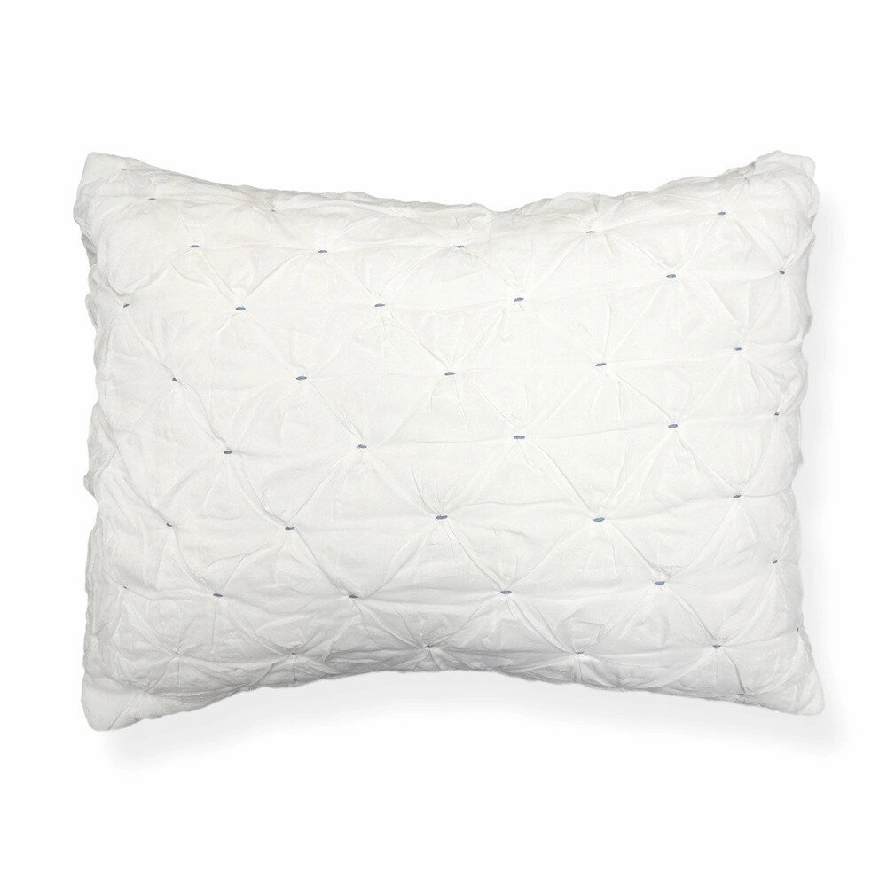 Aiden White Puckered Quilt Sham with Blue Stitching pillowcases,cotton pillow covers,bed linen