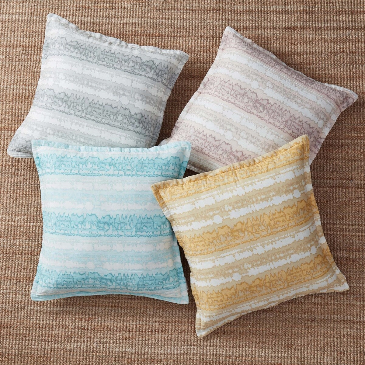 Akira Square Cotton Tie Dye Decorative Pillows, Ochre/ Ivory ground - Ochre/ Ivory Ground