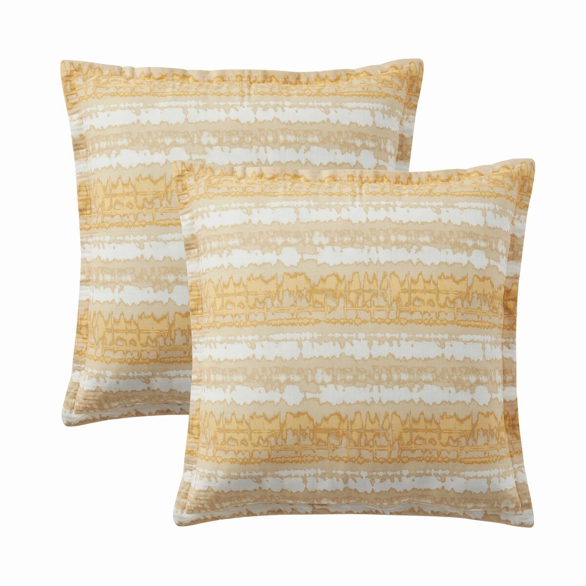 Akira Square Cotton Tie Dye Decorative Pillows, Ochre/ Ivory ground - Ochre/ Ivory Ground
