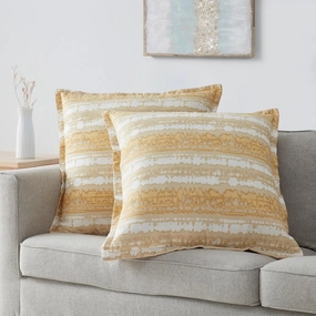 Akira Square Cotton Tie Dye Decorative Pillows, Ochre/ Ivory ground - Ochre/ Ivory Ground pillows,bed pillow,sleeping cushion