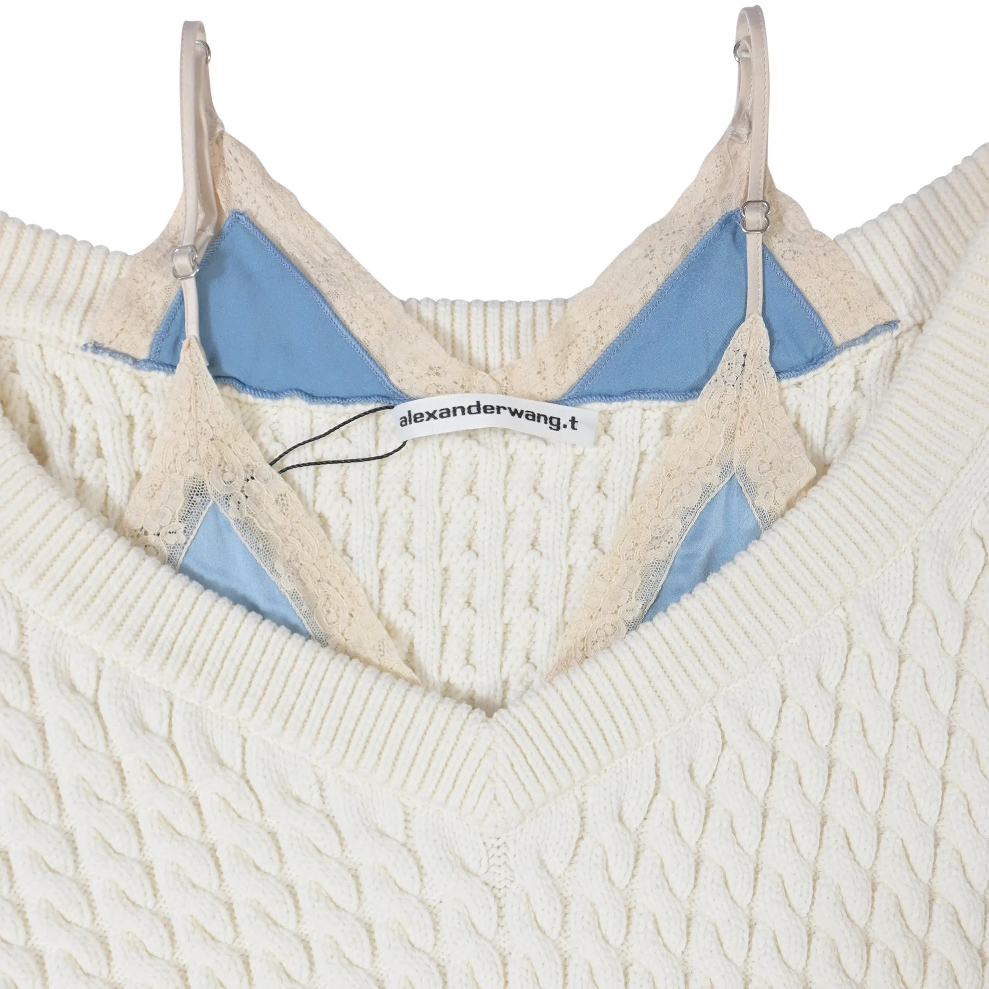 Alexander Wang.T Off-Shoulder Cable Knit Jumper in Ecru Cotton