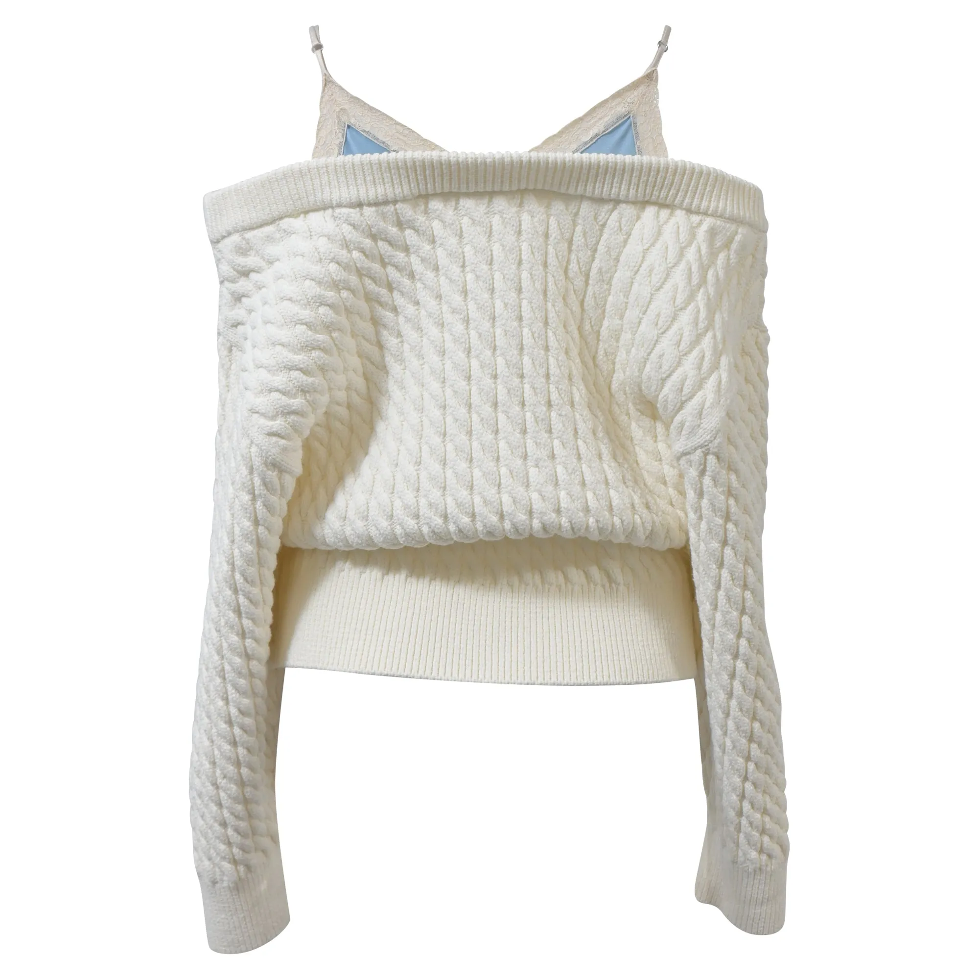 Alexander Wang.T Off-Shoulder Cable Knit Jumper in Ecru Cotton