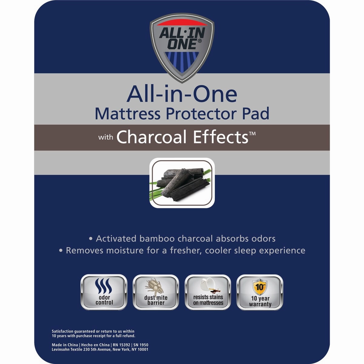All-In-One Charcoal Effects Odor Control & Cooling Fitted Mattress Pad - White