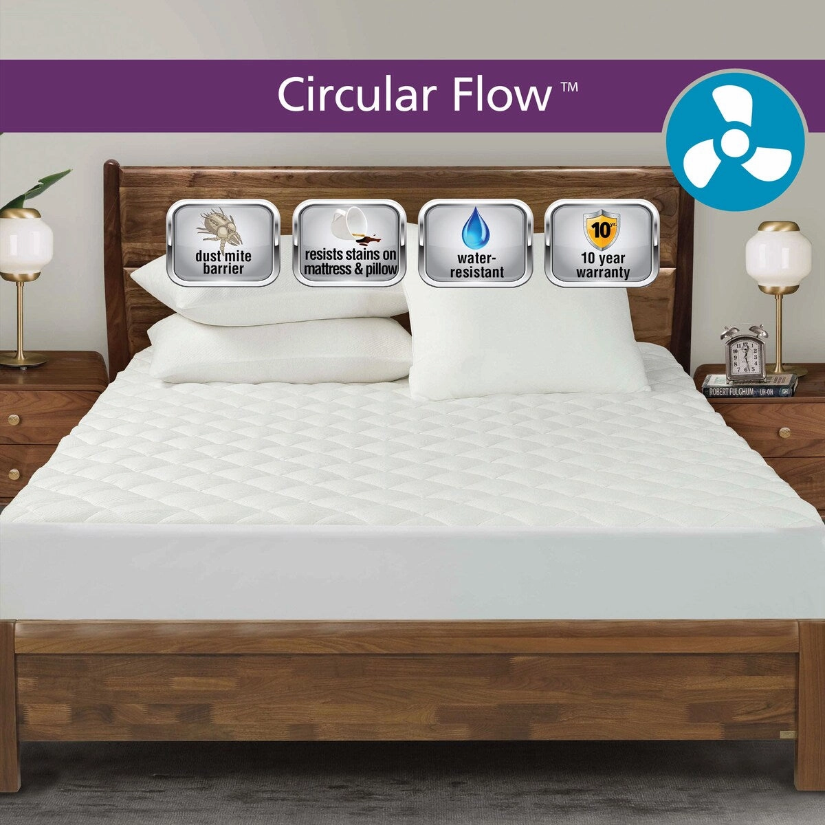 All-In-One Circular Flow Breathable & Cooling Fitted Mattress Pad - White