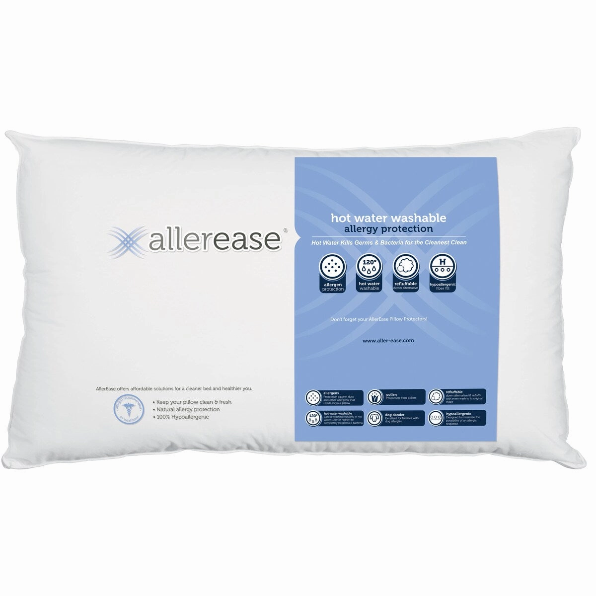 AllerEase Hot Water Washable Pillow, 2 Pack - White pillows,bed pillow,sleeping cushion