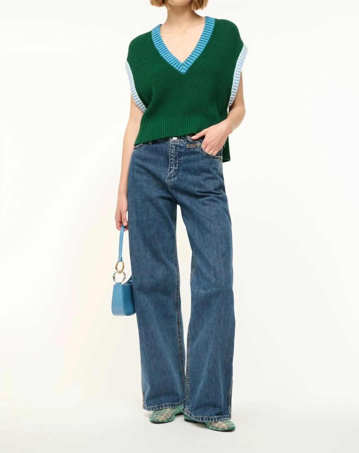 Americana V Neckline Sweater In Jungle Sky Ivory