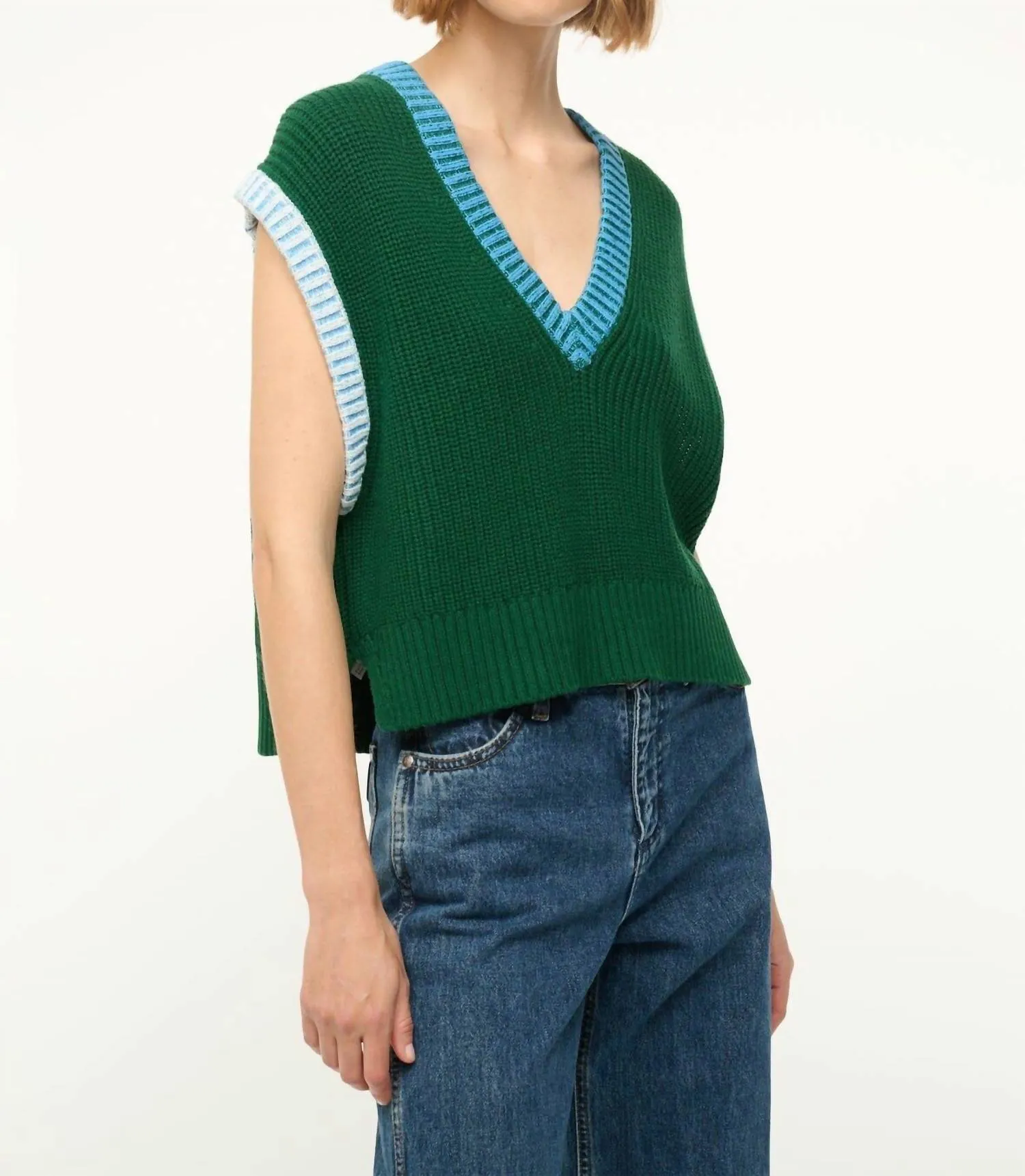 Americana V Neckline Sweater In Jungle Sky Ivory