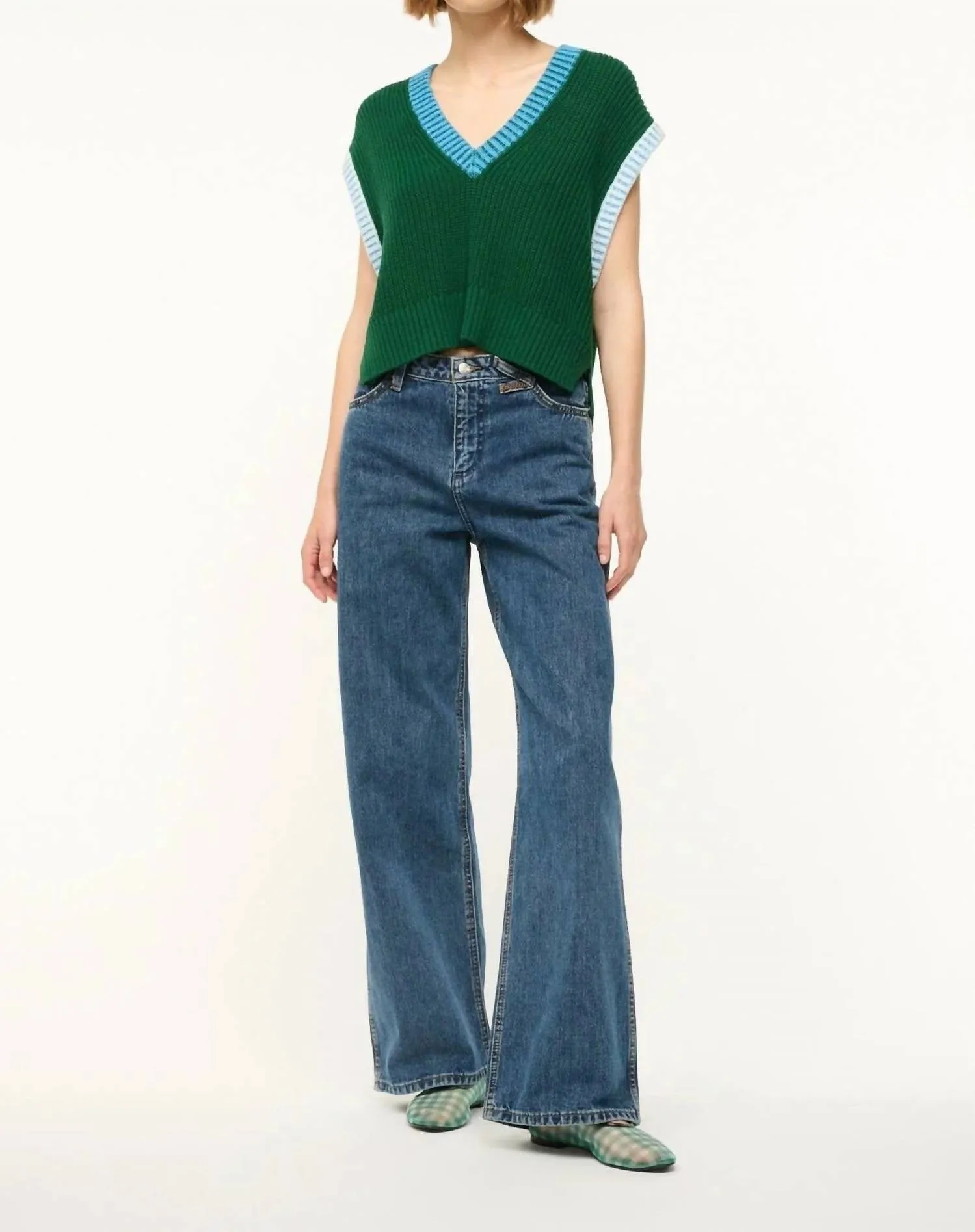 Americana V Neckline Sweater In Jungle Sky Ivory