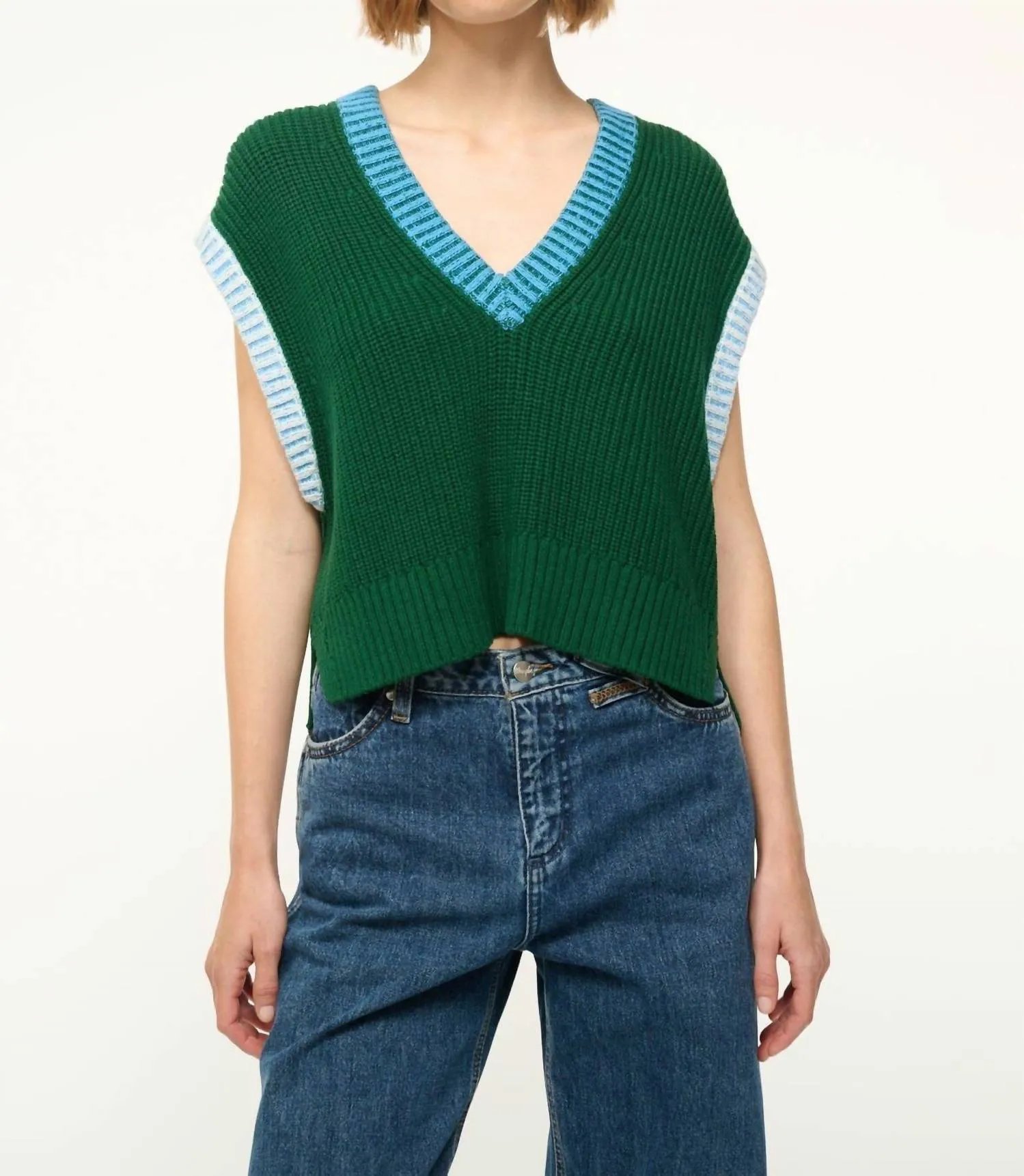 Americana V Neckline Sweater In Jungle Sky Ivory