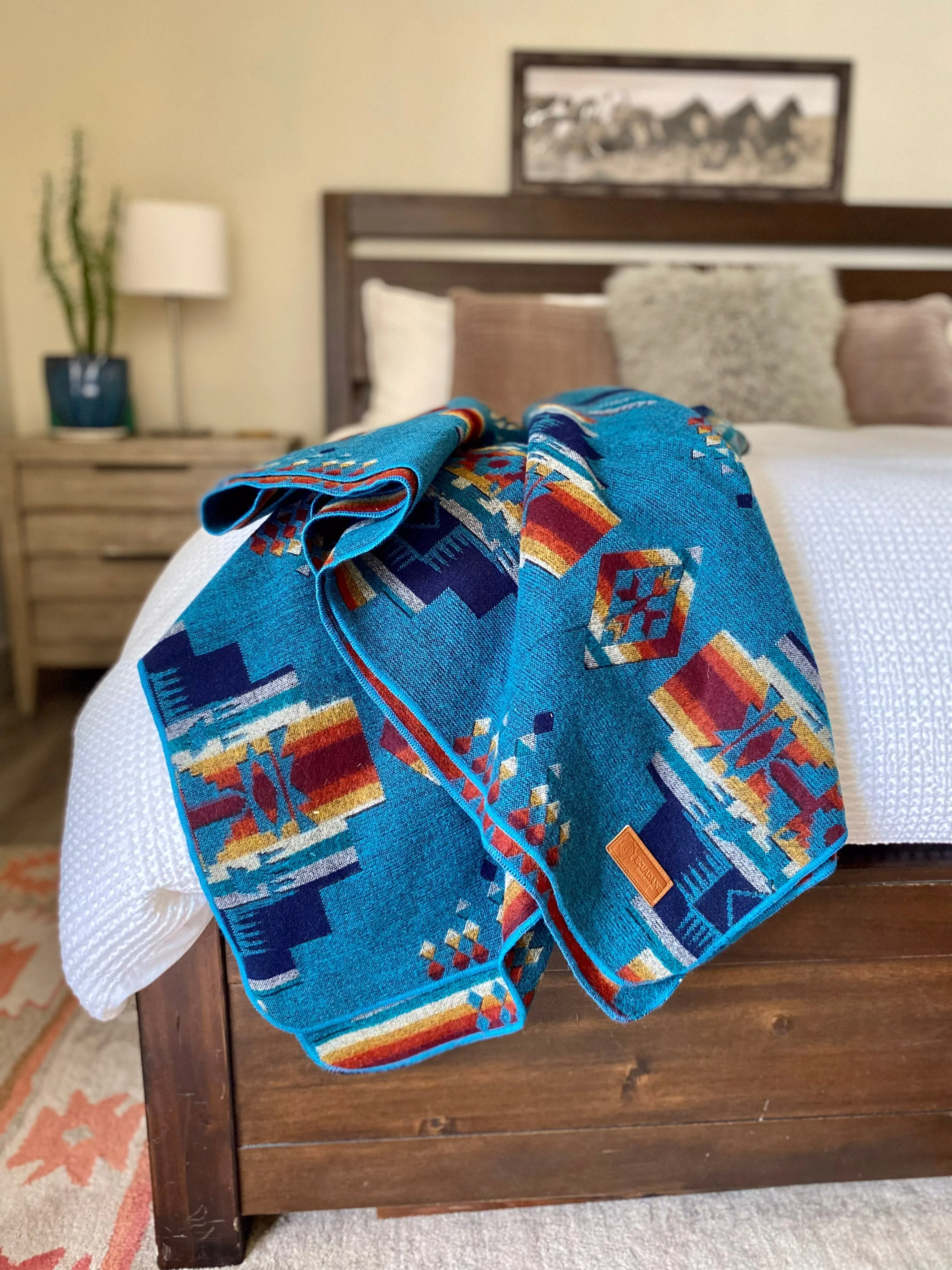 Andes Ocean - Artisan-Made Southwestern Queen-Size Blanket luxury bedding, duvet cover