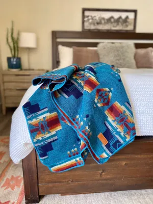 Andes Ocean - Artisan-Made Southwestern Queen-Size Blanket luxury bedding, duvet cover