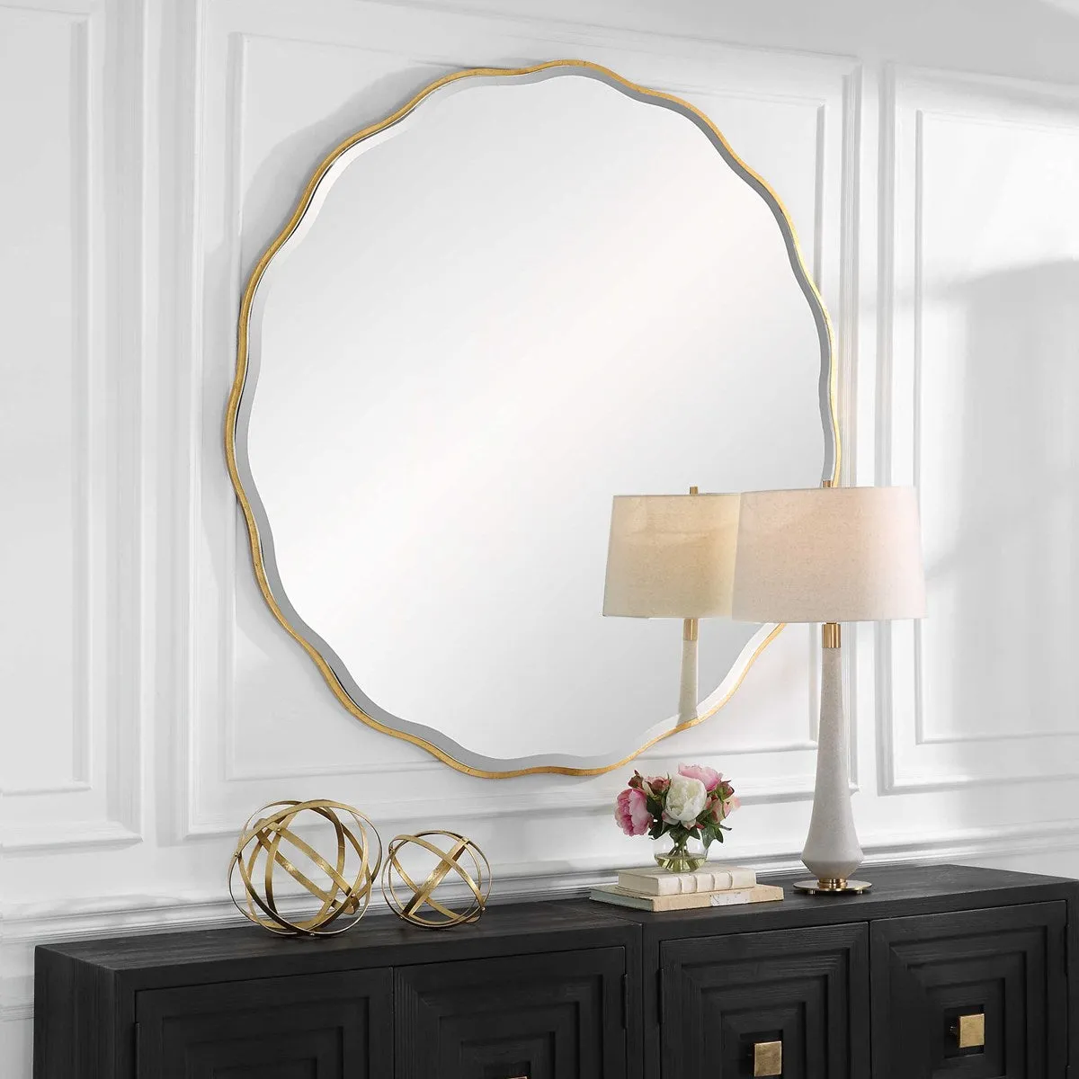 Aneta Large Round Mirror in Gold