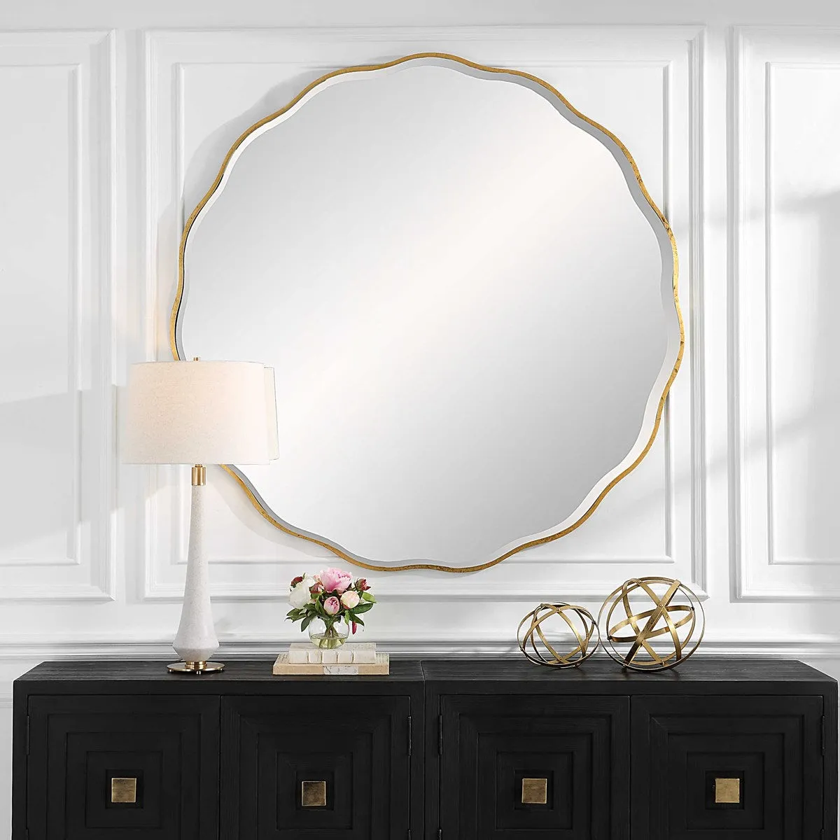 Aneta Large Round Mirror in Gold