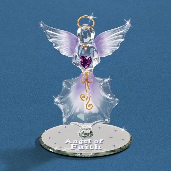 Angel of Faith with Purple Crystal Heart Glass Figurine Decorative Mirror,Home Decor Mirror