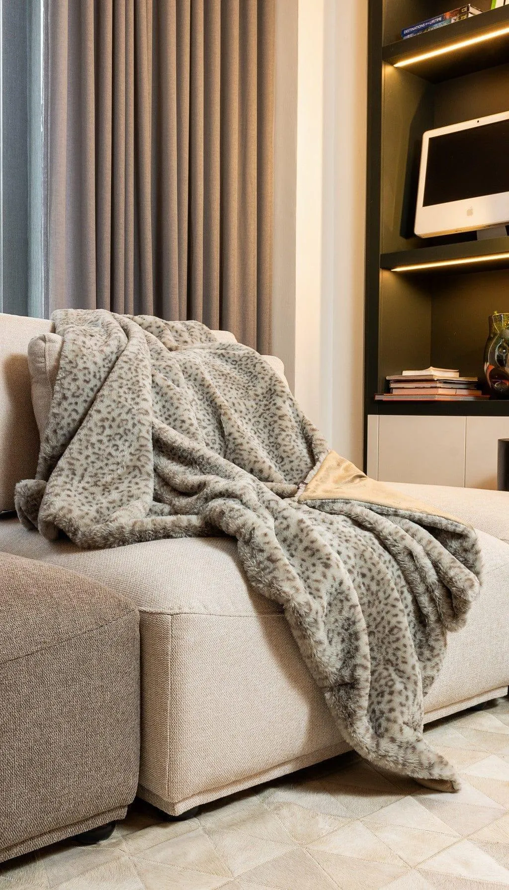 Animal Print Taupe Faux Fur Throw Blanket storage cart, utility cart