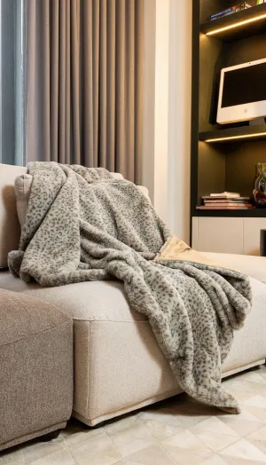 Animal Print Taupe Faux Fur Throw Blanket storage cart, utility cart