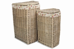Antique Wash Willow Corner Linen Basket with Garden Rose Lining Set 2 laundry organizer,dirty clothes basket,plastic laundry basket