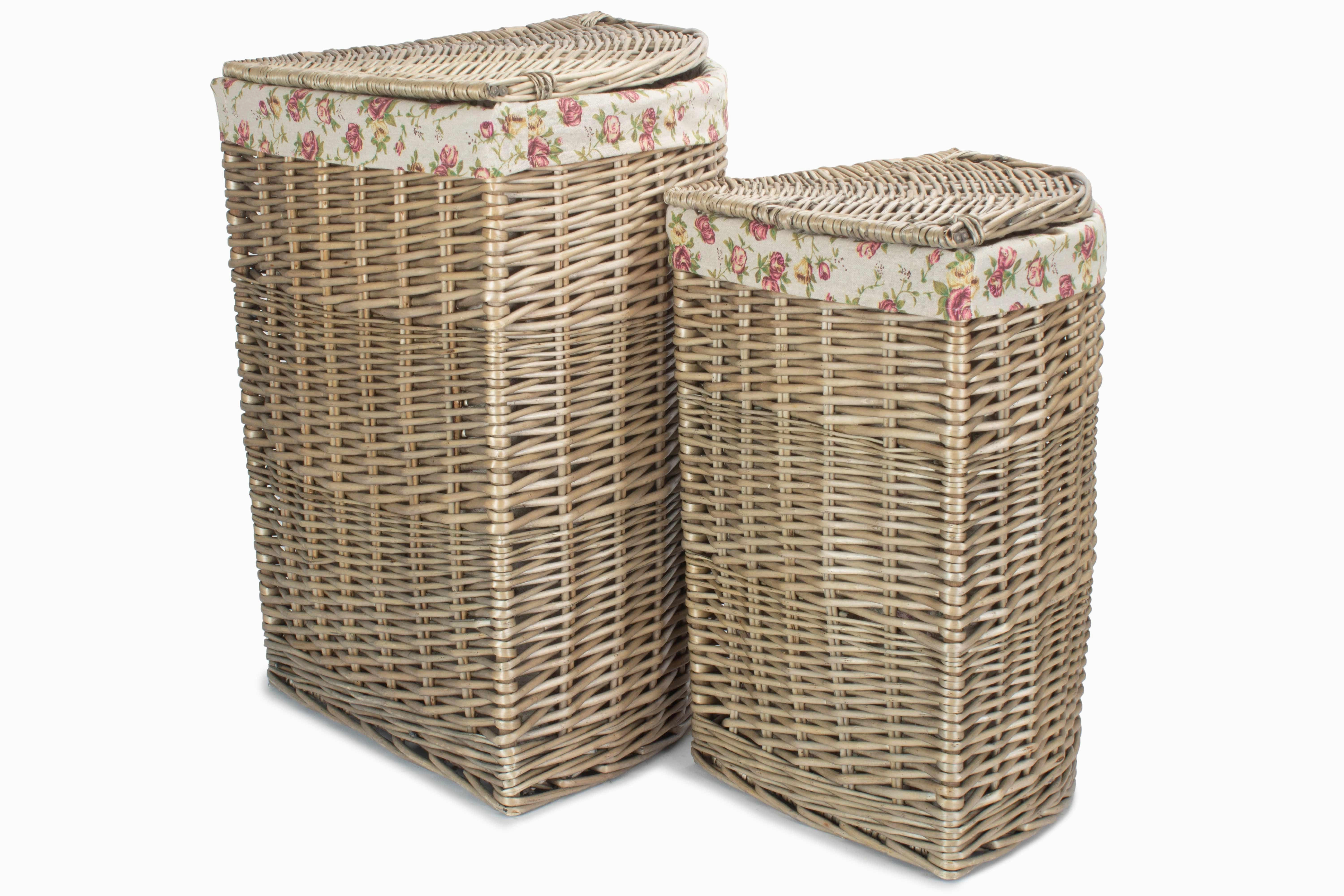 Antique Wash Willow Corner Linen Basket with Garden Rose Lining Set 2 laundry organizer,dirty clothes basket,plastic laundry basket