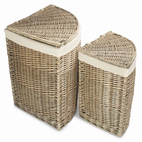 Antique Wash Willow Corner Linen Basket with White Lining Set 2 laundry organizer,dirty clothes basket,plastic laundry basket