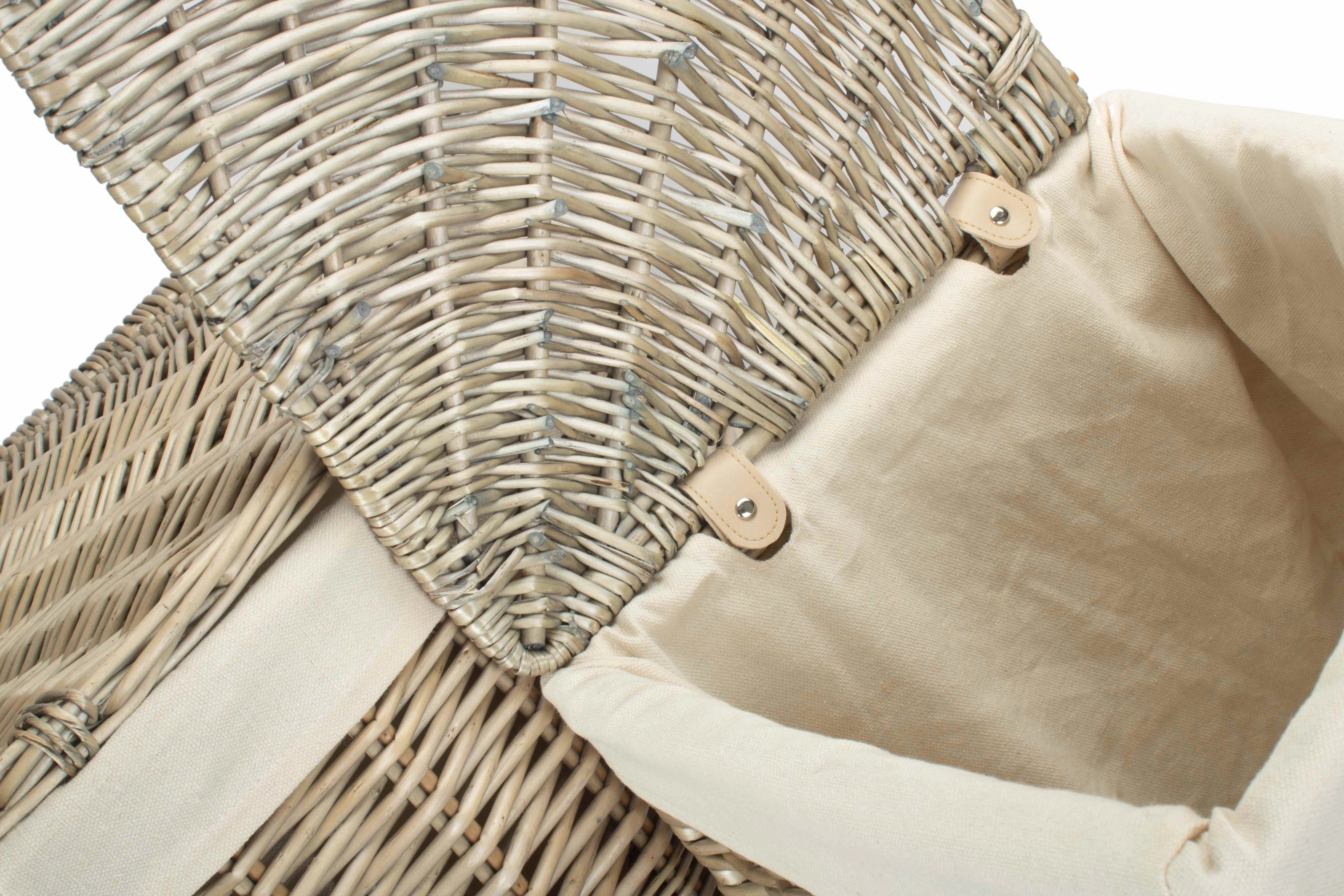 Antique Wash Willow Corner Linen Basket with White Lining Set 2