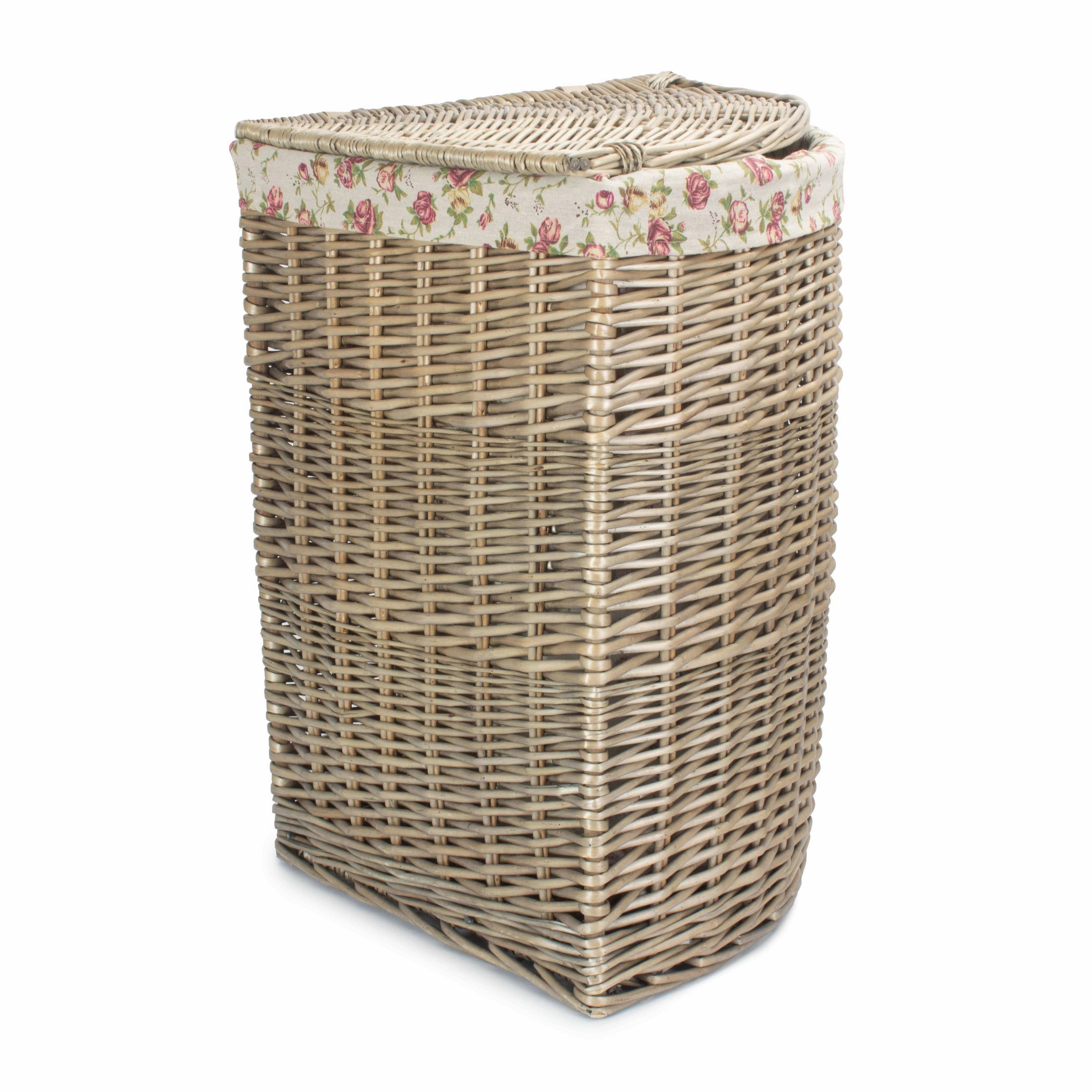 Antique Wash Willow Large Corner Linen Basket with Garden Rose Lining laundry organizer,dirty clothes basket,plastic laundry basket