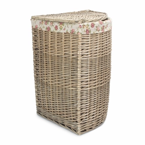 Antique Wash Willow Large Corner Linen Basket with Garden Rose Lining laundry organizer,dirty clothes basket,plastic laundry basket