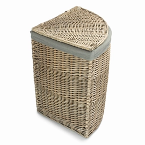 Antique Wash Willow Large Corner Linen Basket with Grey Sage Lining laundry organizer,dirty clothes basket,plastic laundry basket