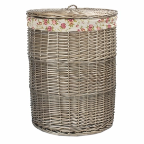 Antique Wash Willow Large Round Linen Basket with Garden Rose Lining laundry organizer,dirty clothes basket,plastic laundry basket
