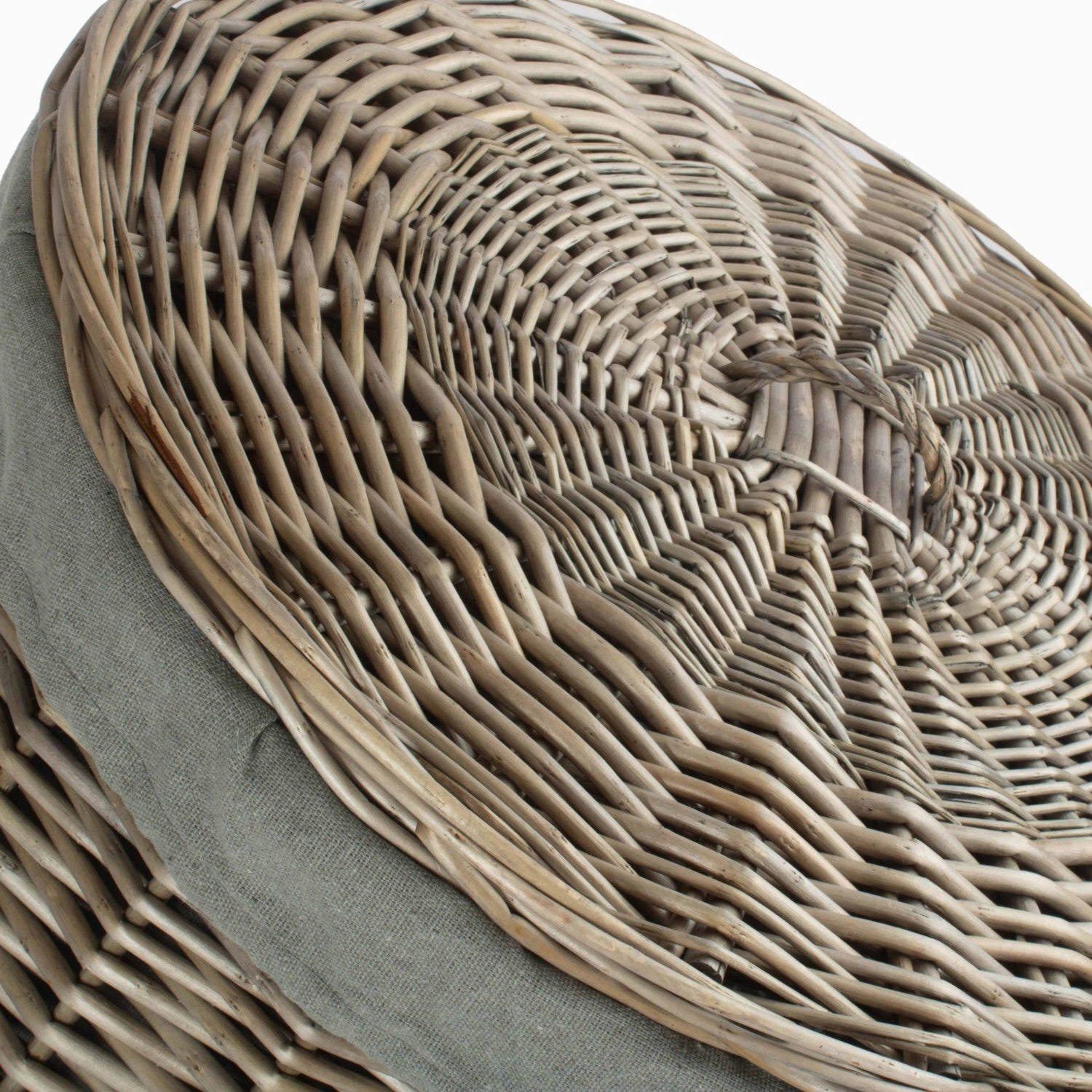 Antique Wash Willow Large Round Linen Basket with Grey Sage Lining