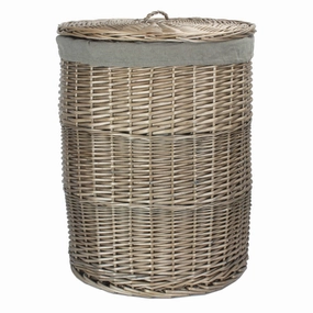 Antique Wash Willow Large Round Linen Basket with Grey Sage Lining laundry organizer,dirty clothes basket,plastic laundry basket