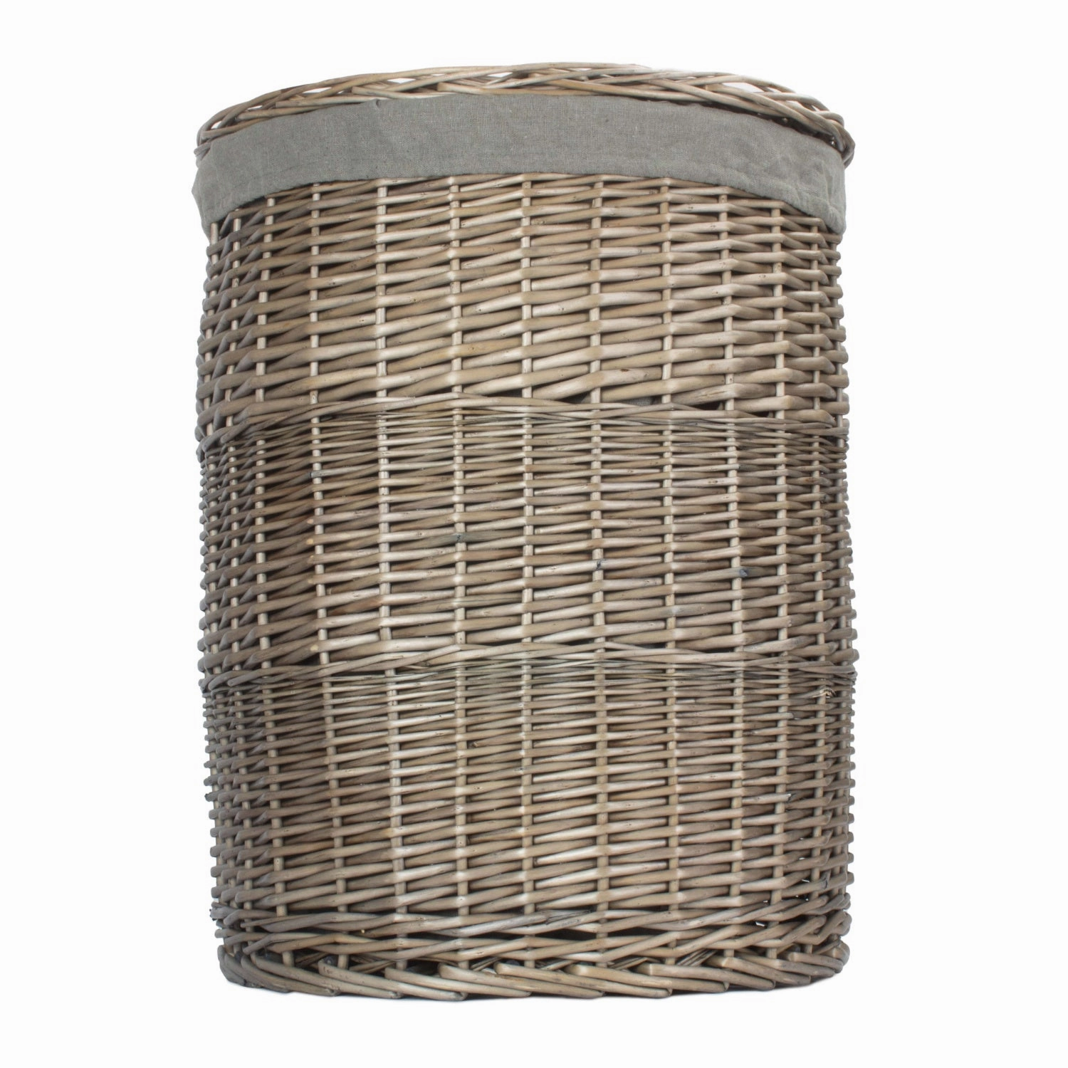 Antique Wash Willow Large Round Linen Basket with Grey Sage Lining